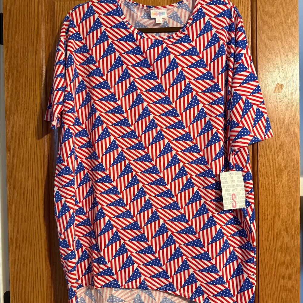 LuLaRoe Women's Tunic - Red, White, and Blue Flag Pattern